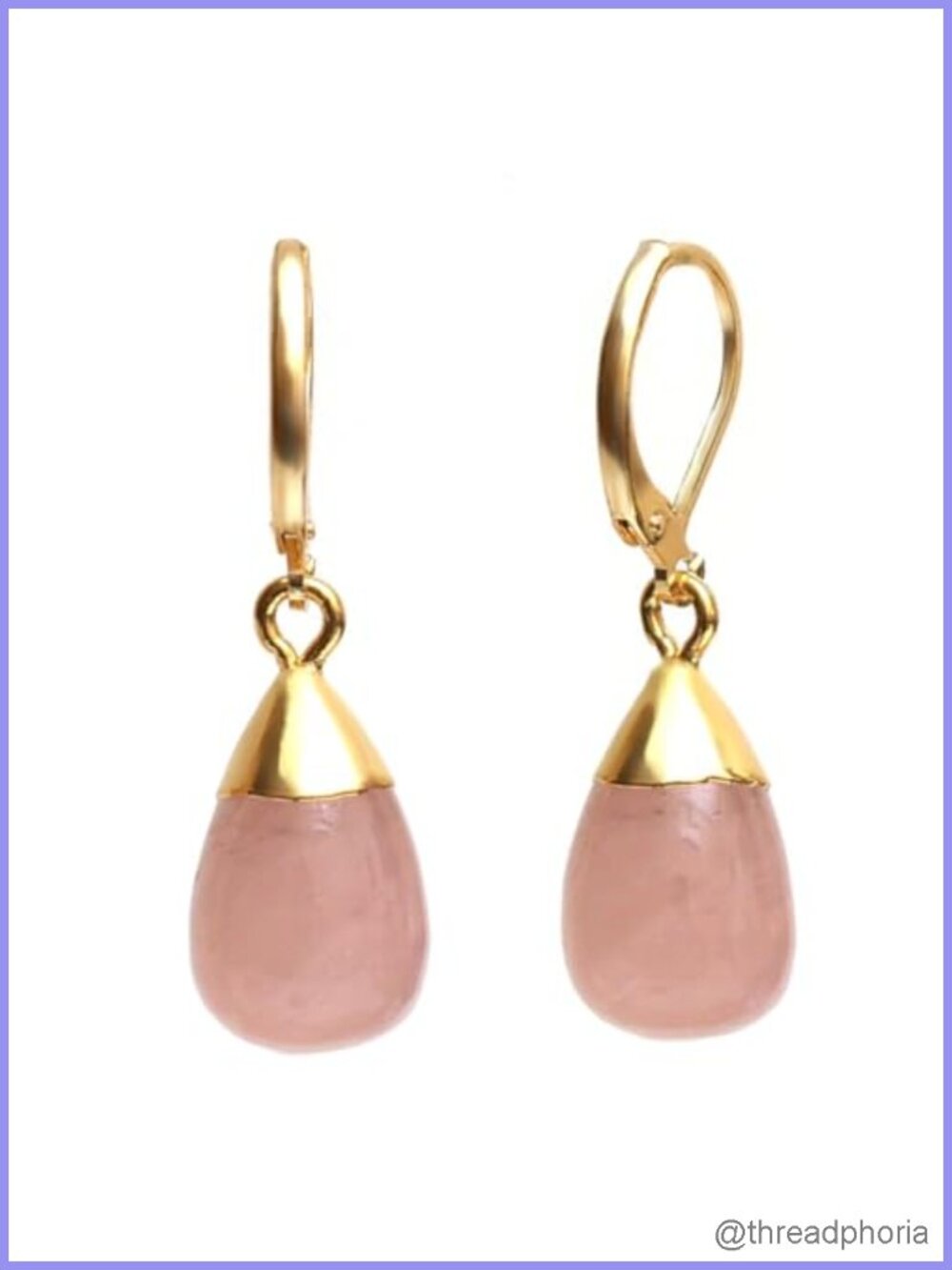 Rose Quartz Teardrop Leverback Earrings 14k Yellow Gold Plated Dangle